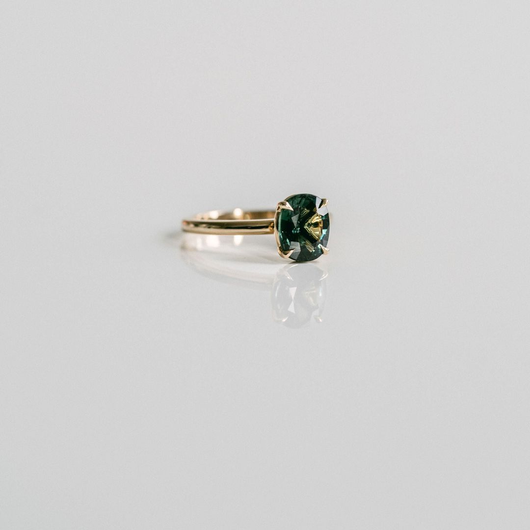Oval West Coast Green Sapphire Cavalier Solitaire