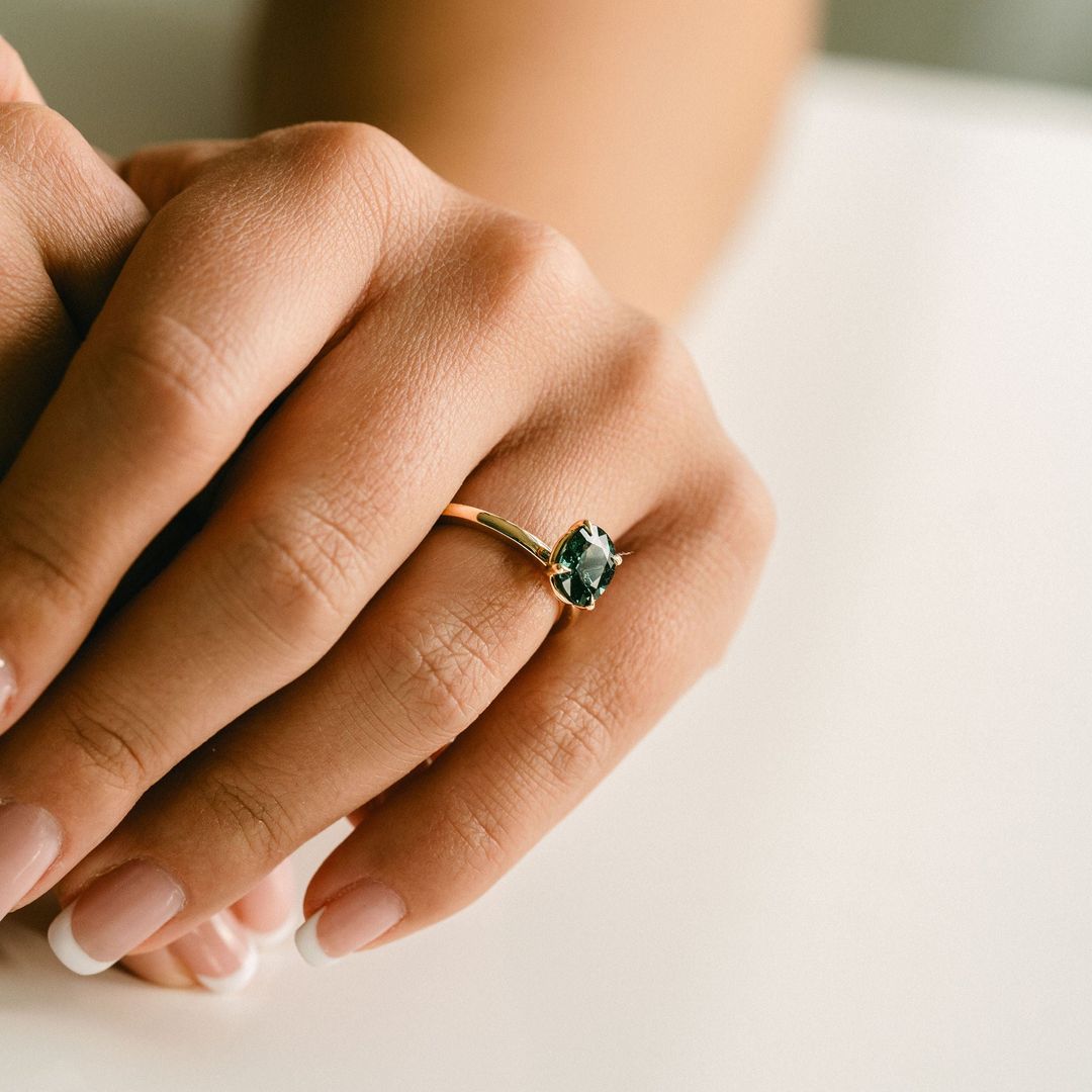 Oval West Coast Green Sapphire Cavalier Solitaire