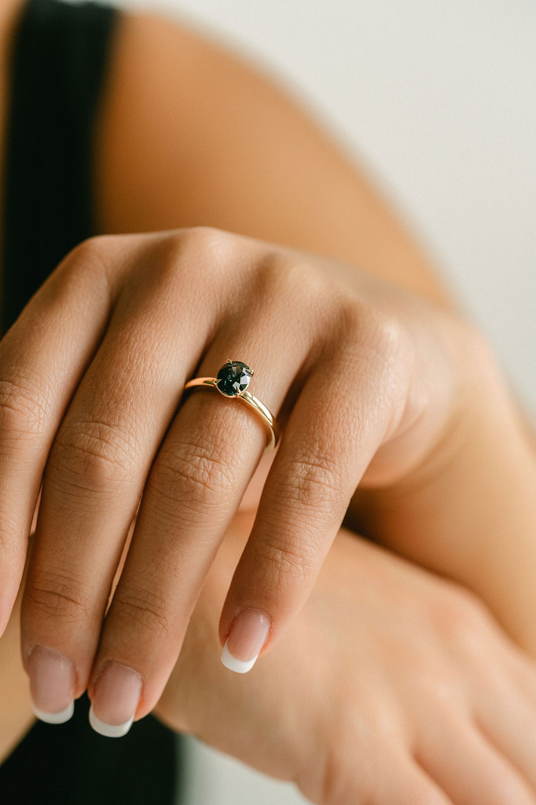 Oval Blue-Green Sapphire Cavalier Solitaire