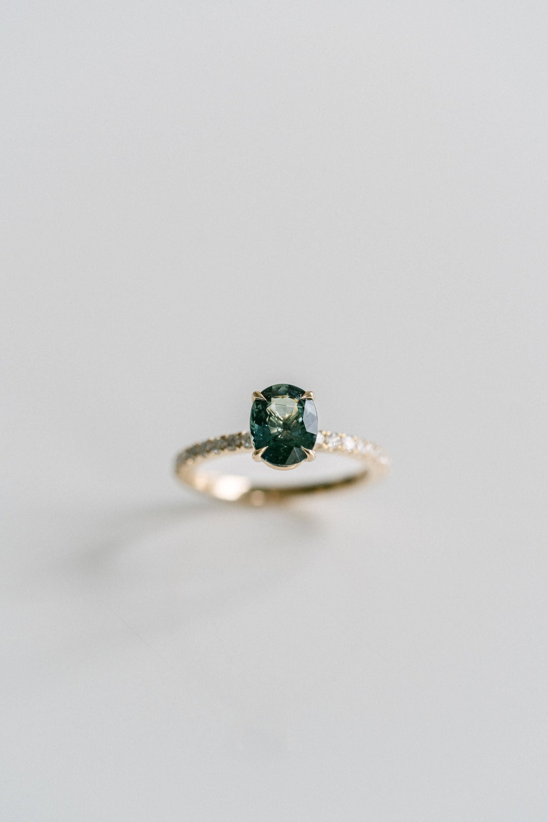 Oval Blue-Green Sapphire Cavalier Solitaire With Diamond Pavè Band