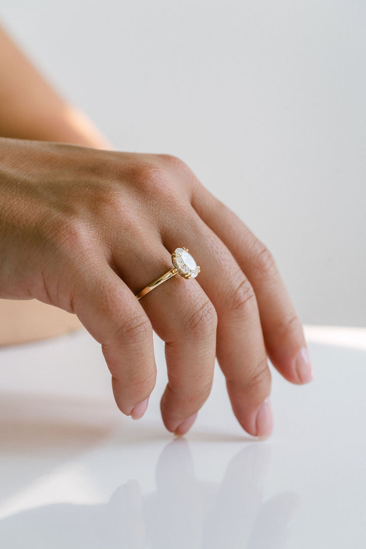 Oval Diamond Double Prong Solitaire With Collar