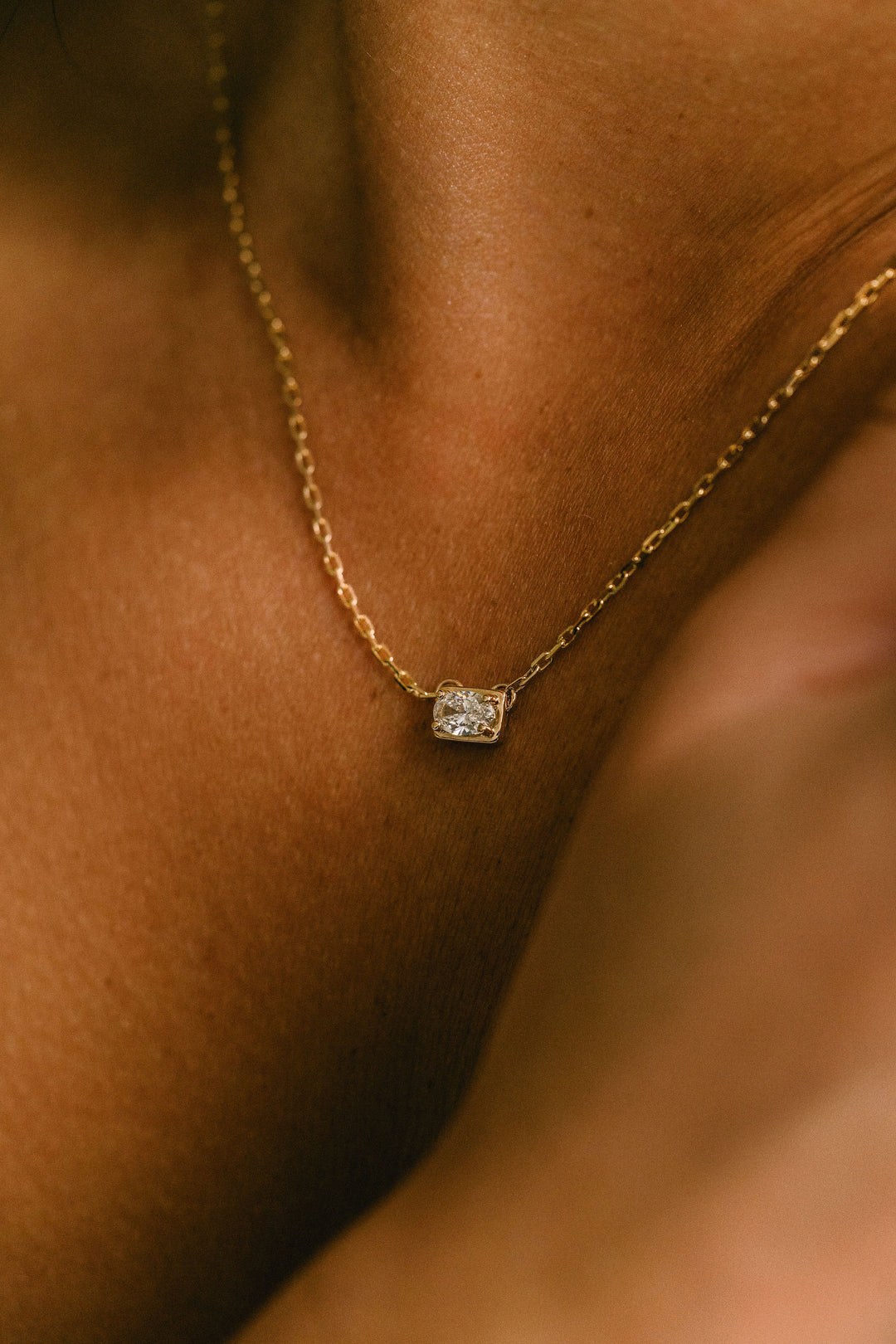 Oval East-West Framed Diamond Slider Necklace