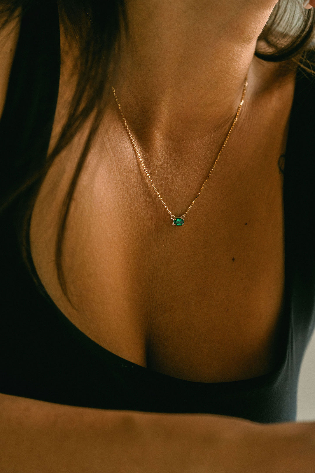 Oval East-West Framed Emerald Slider Necklace
