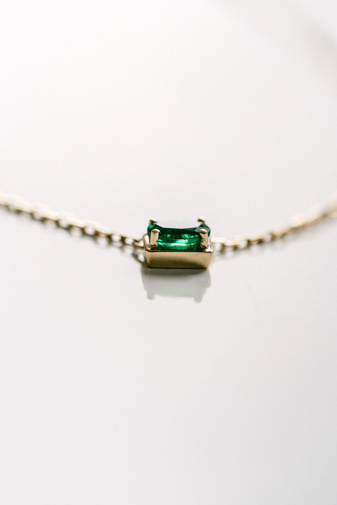 Oval East-West Framed Emerald Slider Necklace