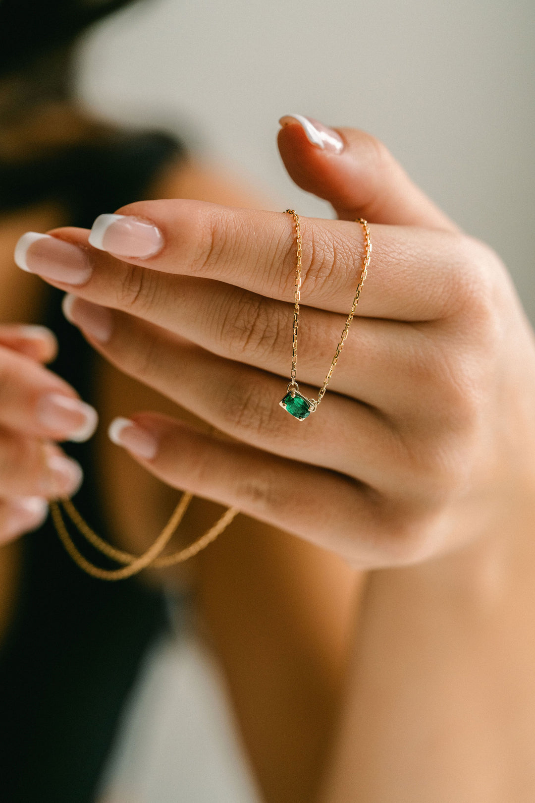 Oval East-West Framed Emerald Slider Necklace