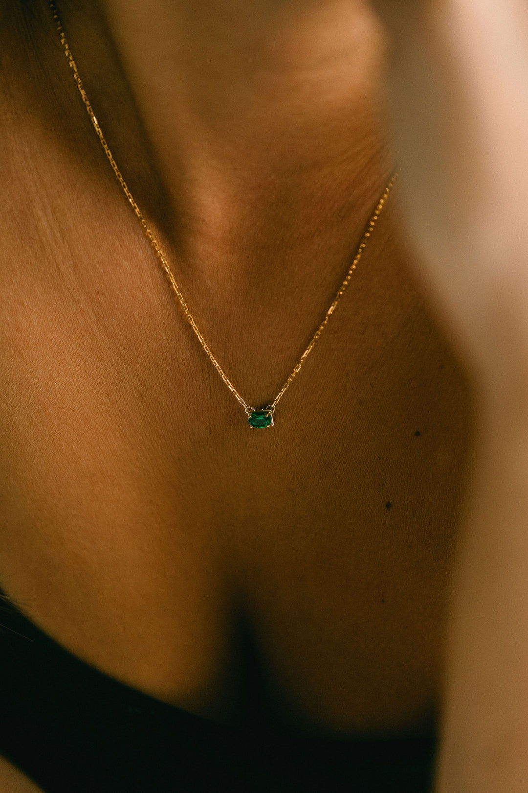 Oval East-West Framed Emerald Slider Necklace