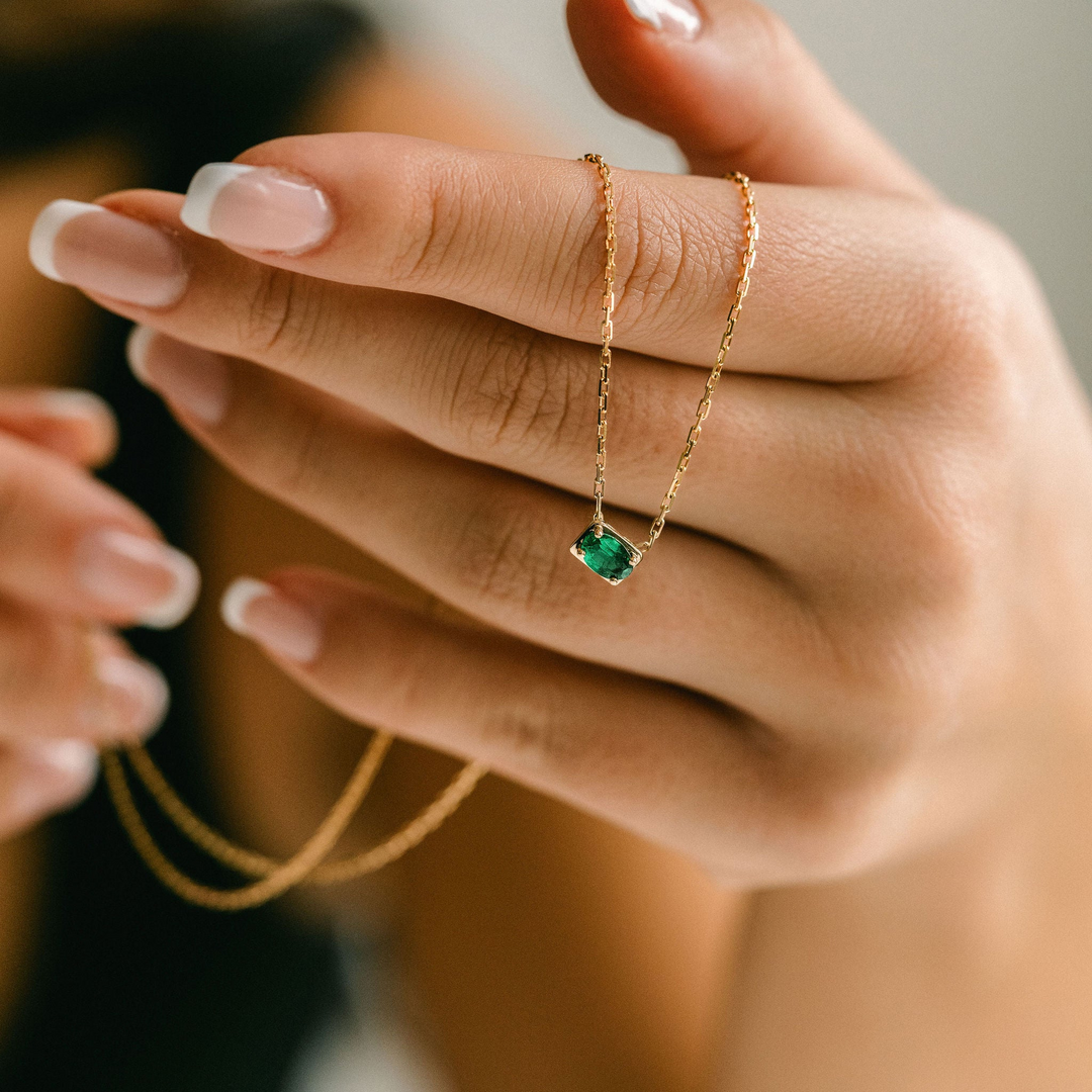 Oval East-West Framed Emerald Necklace