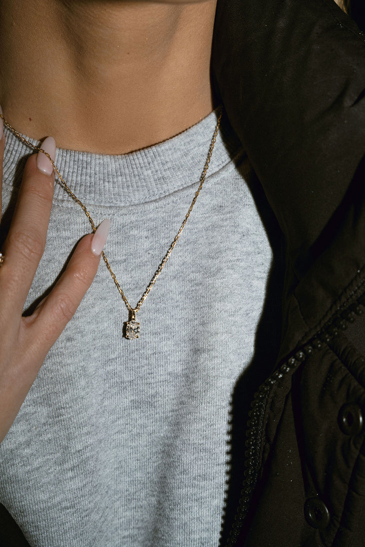 Oval Diamond Solitaire Box Pendant