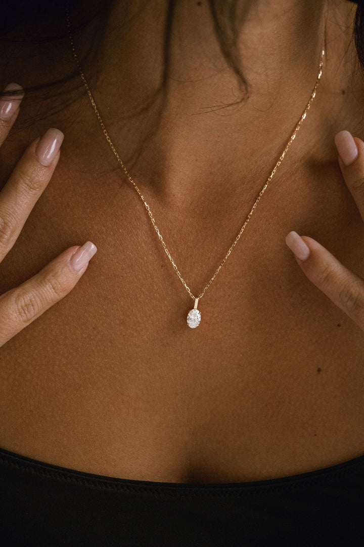 Oval Diamond Solitaire Box Pendant