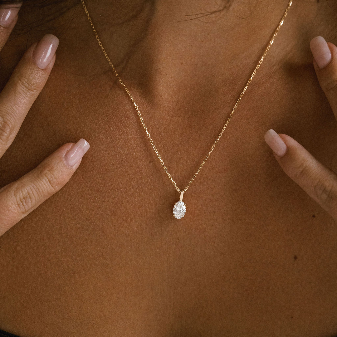 Oval Diamond Solitaire Box Pendant