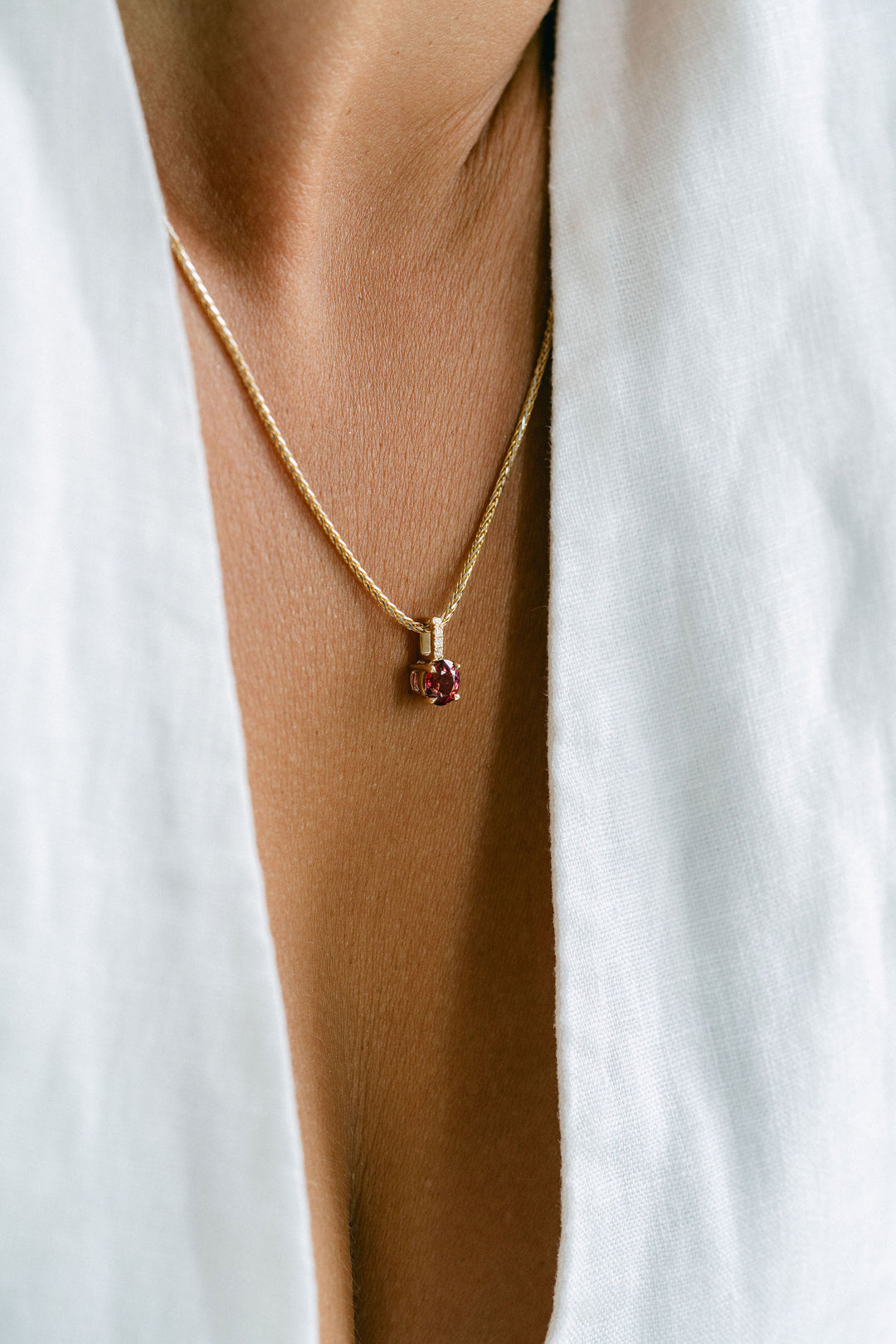 Oval Red-ish Pink Sapphire Solitaire Box Pendant With Diamond Bail