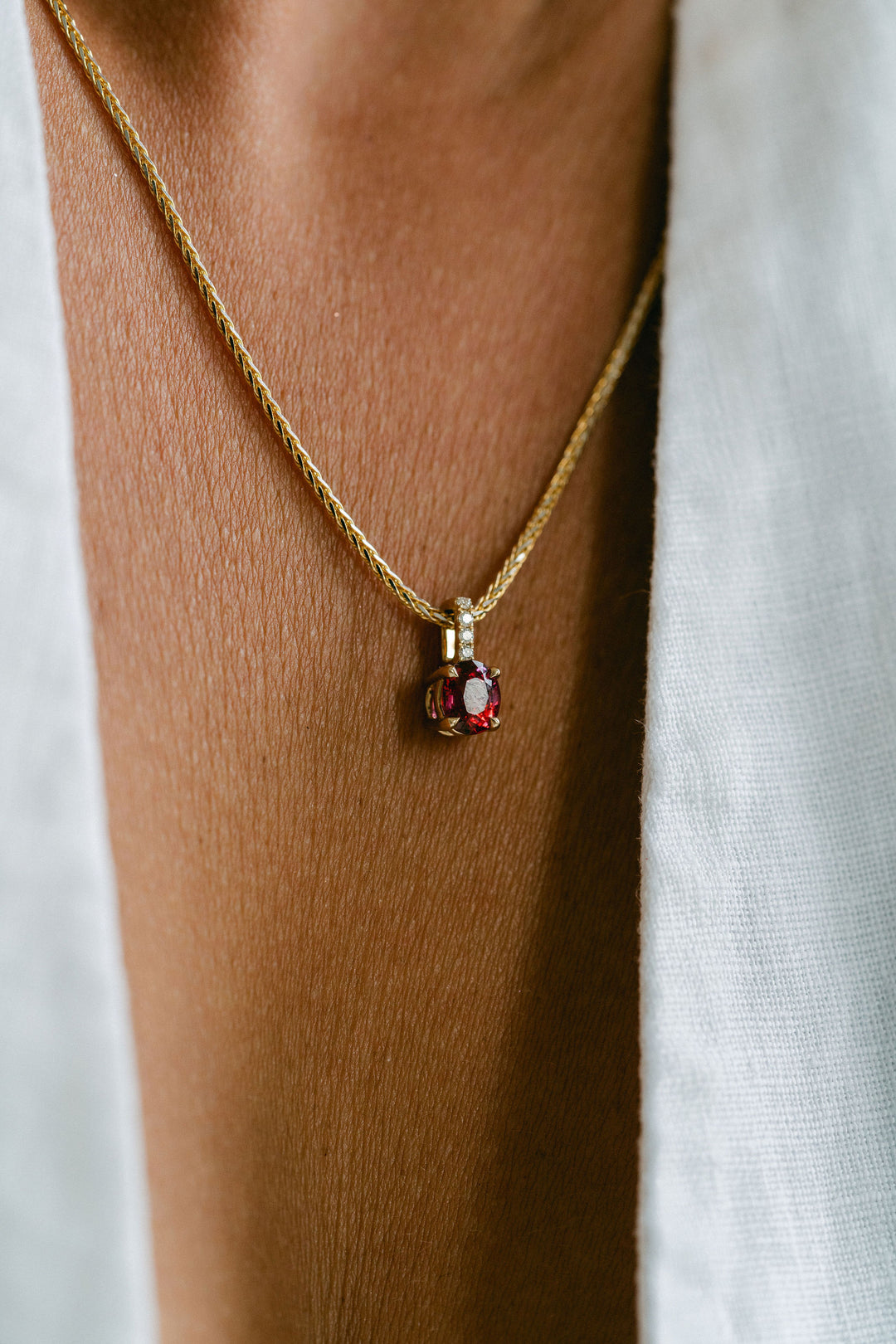 Oval Red-ish Pink Sapphire Solitaire Box Pendant With Diamond Bail