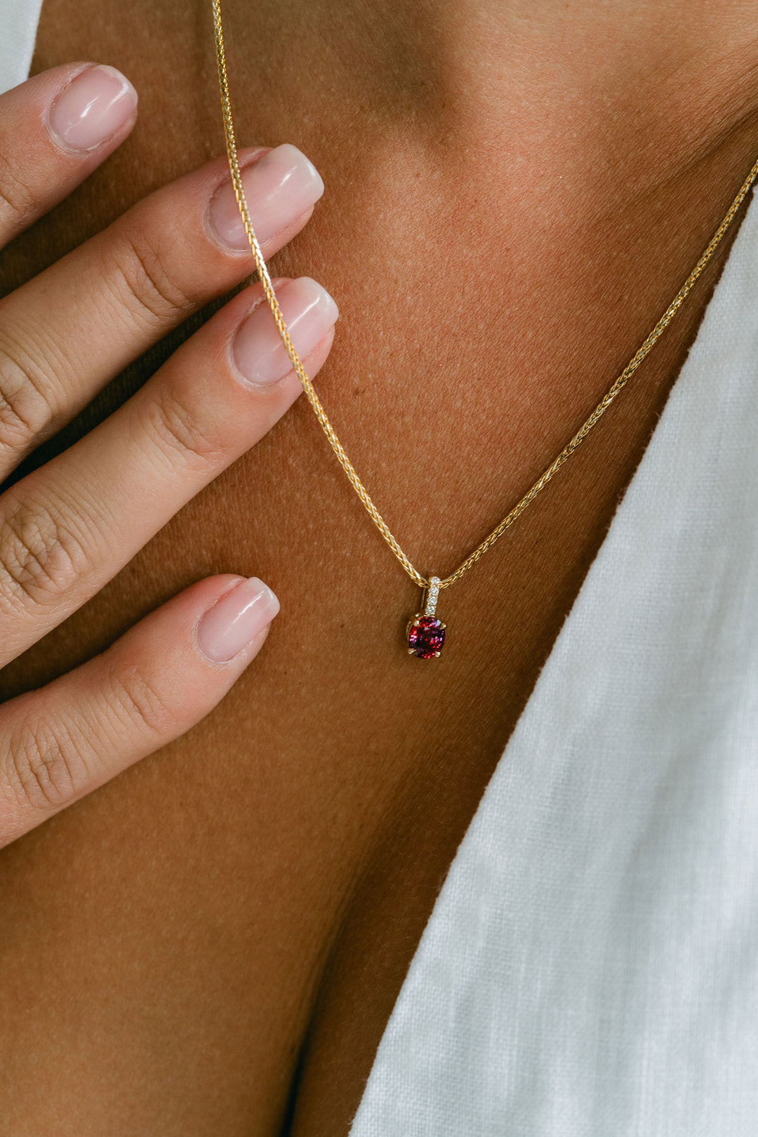 Oval Red-ish Pink Sapphire Solitaire Box Pendant With Diamond Bail