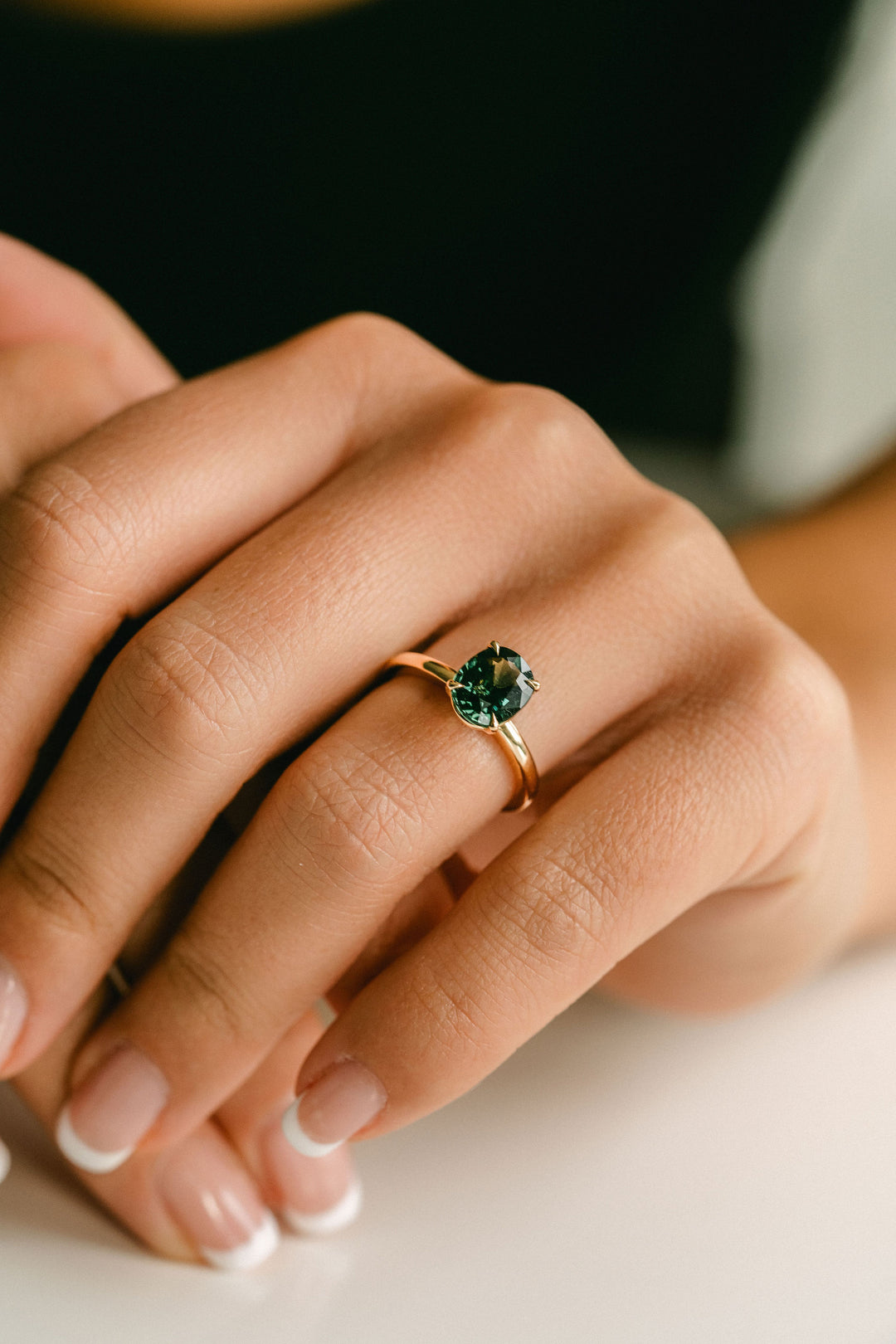 Oval West Coast Green Sapphire Cavalier Solitaire