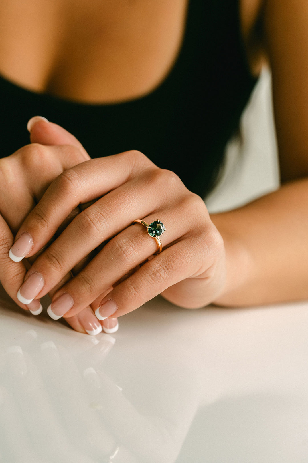 Oval West Coast Green Sapphire Cavalier Solitaire