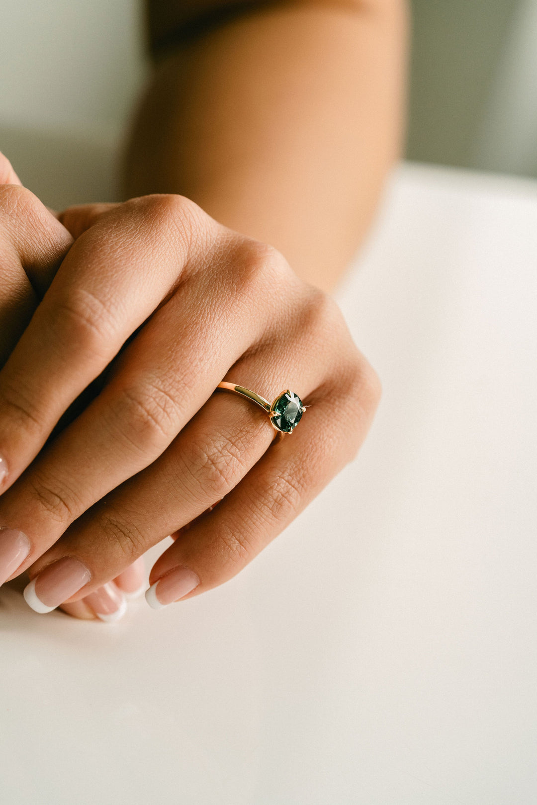 Oval West Coast Green Sapphire Cavalier Solitaire