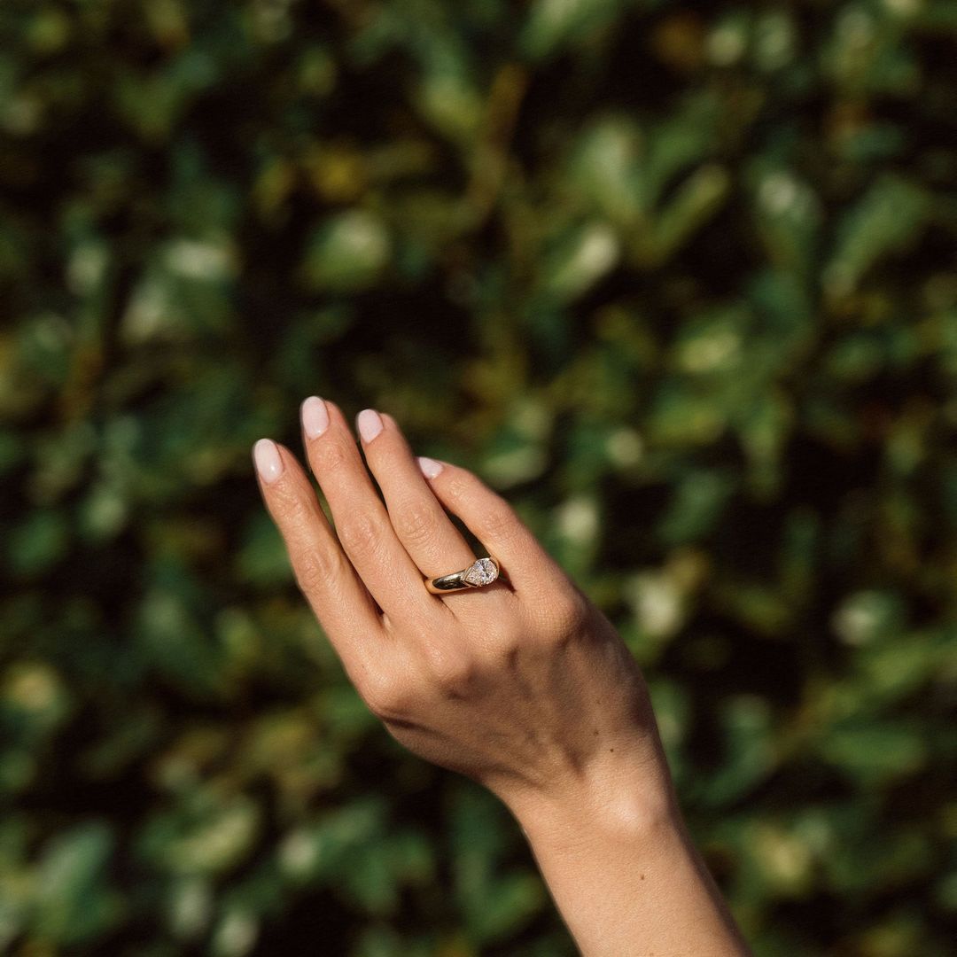 Pear Shape Diamond East-West Half Bezel Haven Ring Narrow