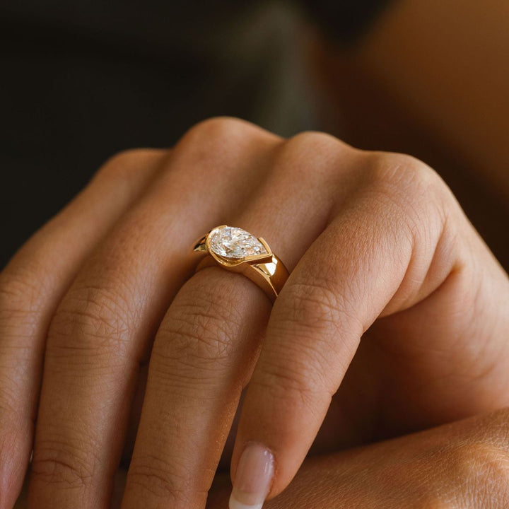 Pear Shape Diamond East-West Half Bezel Haven Ring Narrow