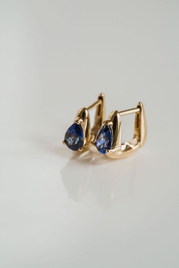 Pear Shape Blue Sapphire Huggies