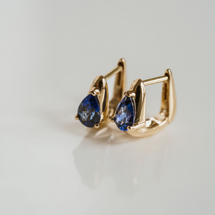 Pear Shape Blue Sapphire Huggies