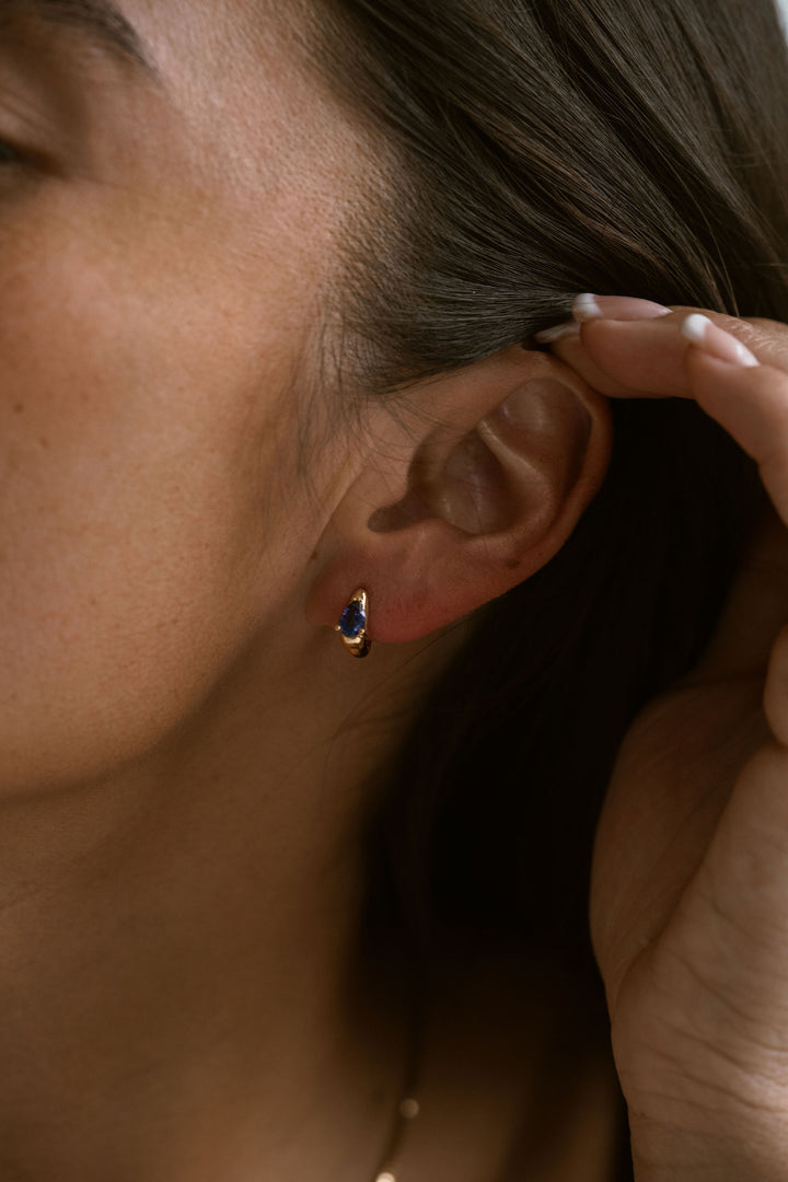 Pear Shape Blue Sapphire Huggies