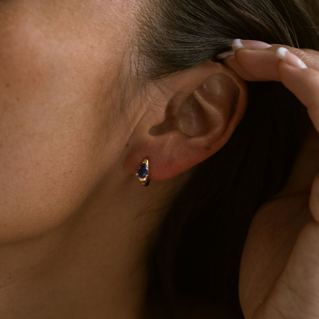Pear Shape Blue Sapphire Huggies