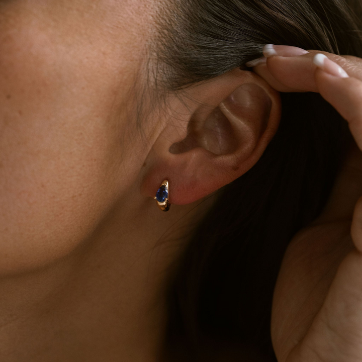Pear Shape Blue Sapphire Huggies
