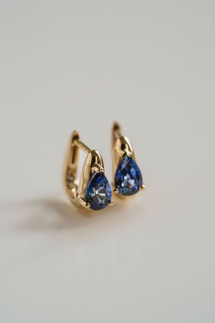 Pear Shape Blue Sapphire Huggies
