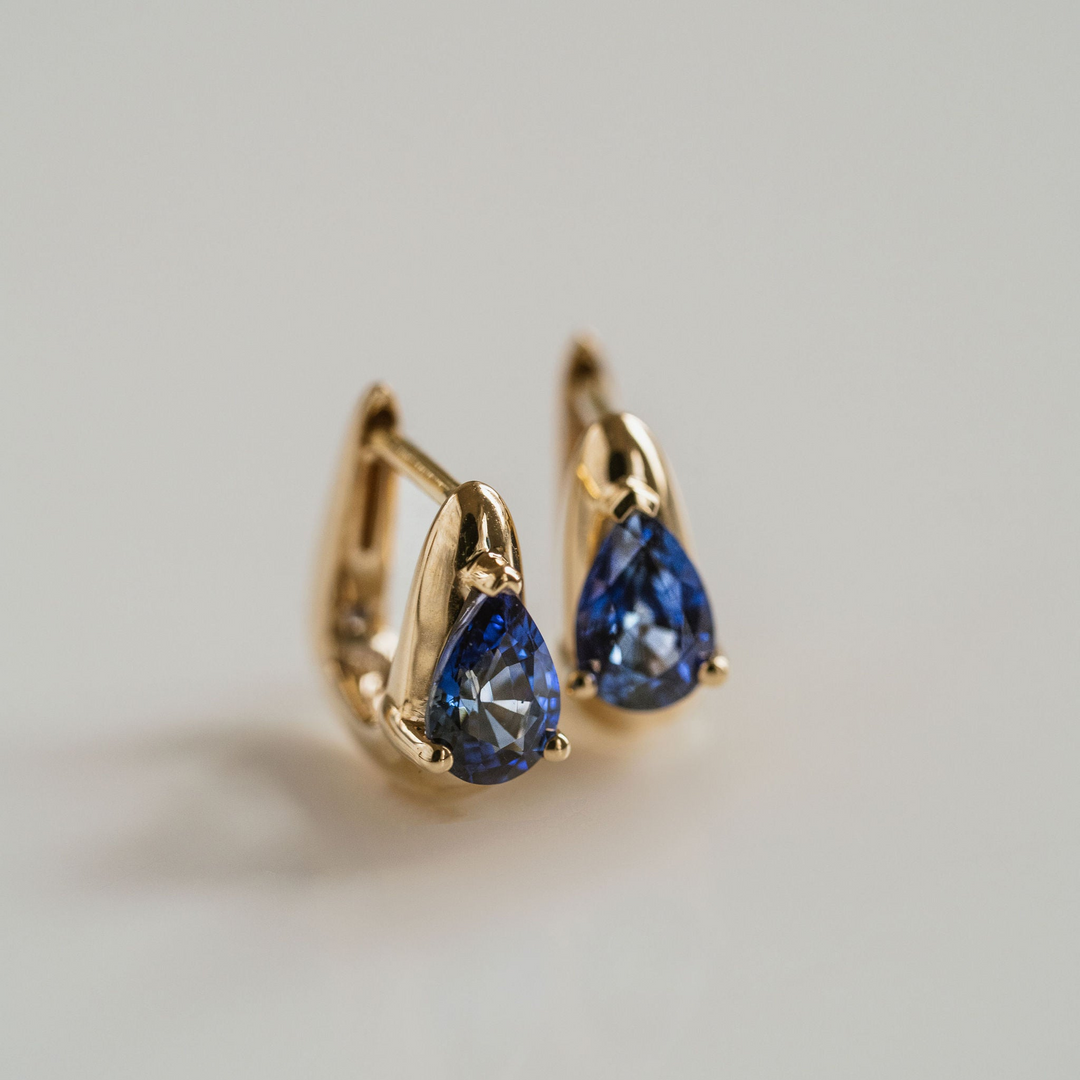 Pear Shape Blue Sapphire Huggies