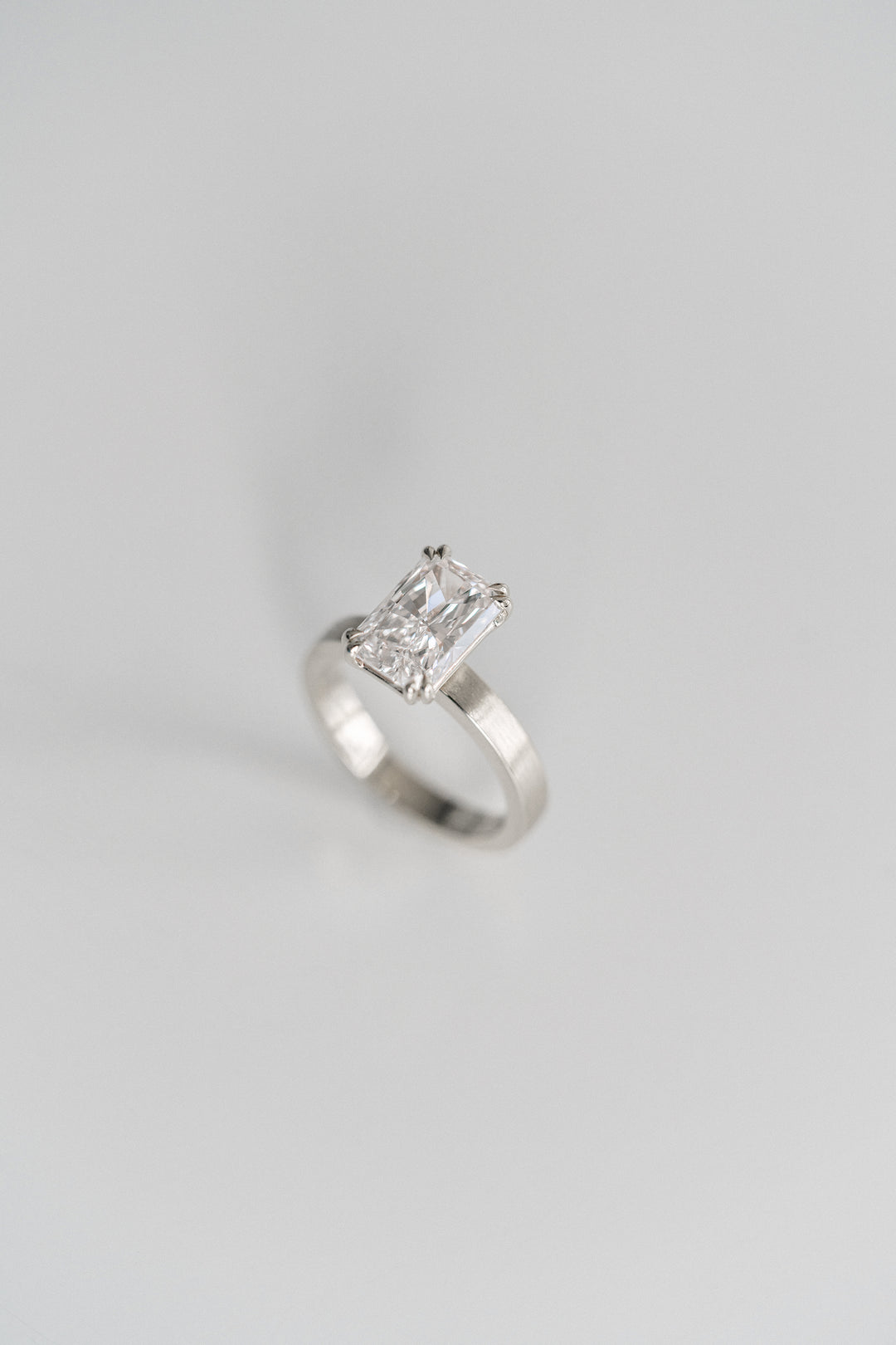 Radiant Cut Double Prong Diamond Ring With Brushed Band