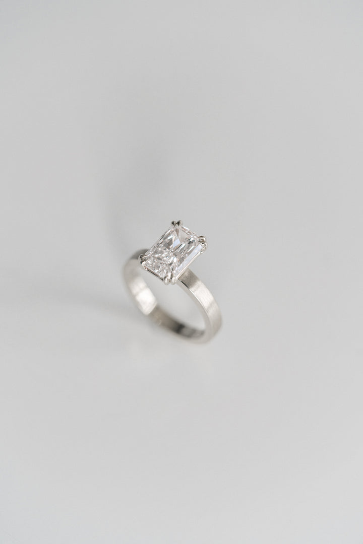 Radiant Cut Double Prong Diamond Ring With Brushed Band