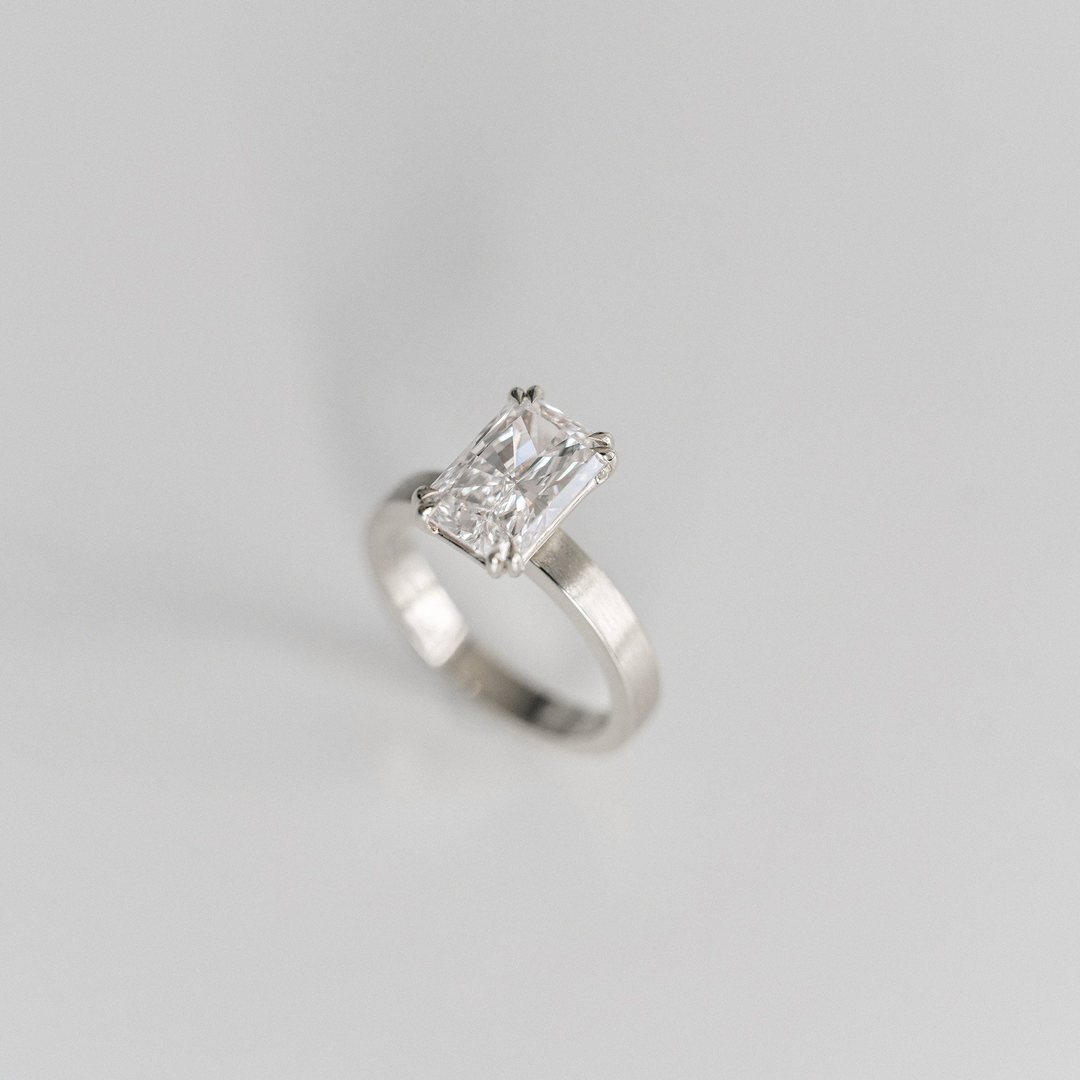 Radiant Cut Double Prong Diamond Ring With Brushed Band