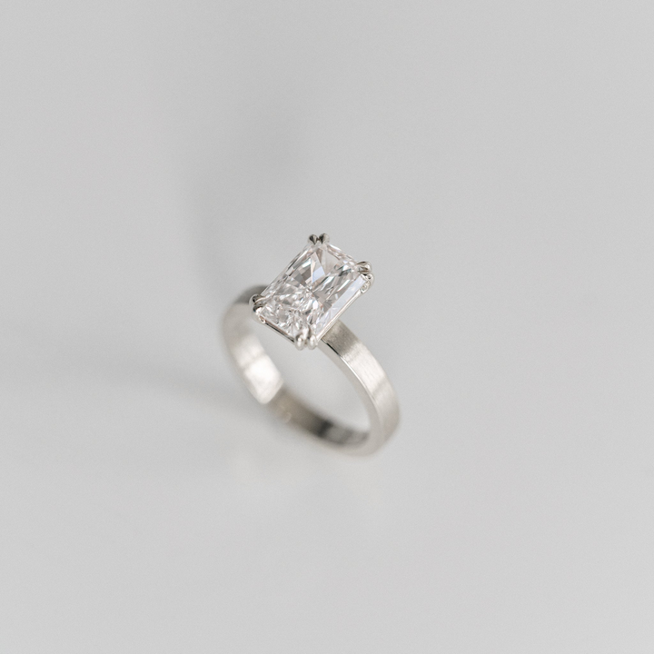 Radiant Cut Double Prong Diamond Ring With Brushed Band