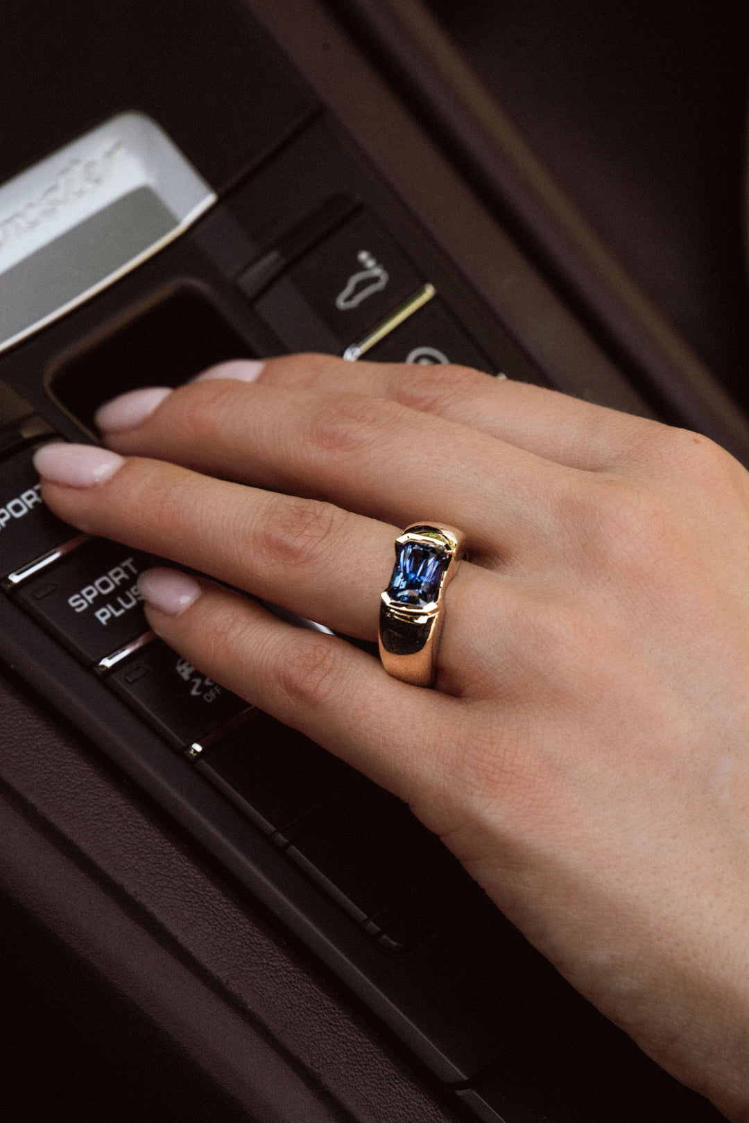 Radiant Cut Blue Sapphire East-West Half Bezel Haven Ring