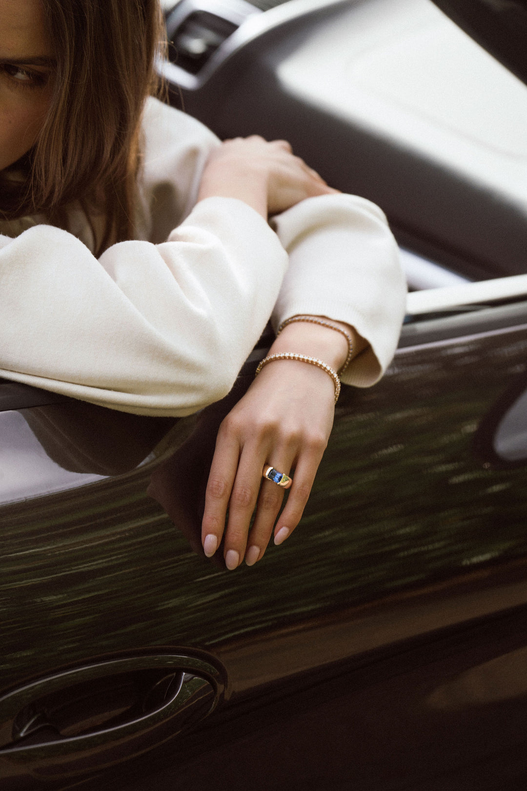 Radiant Cut Blue Sapphire East-West Half Bezel Haven Ring