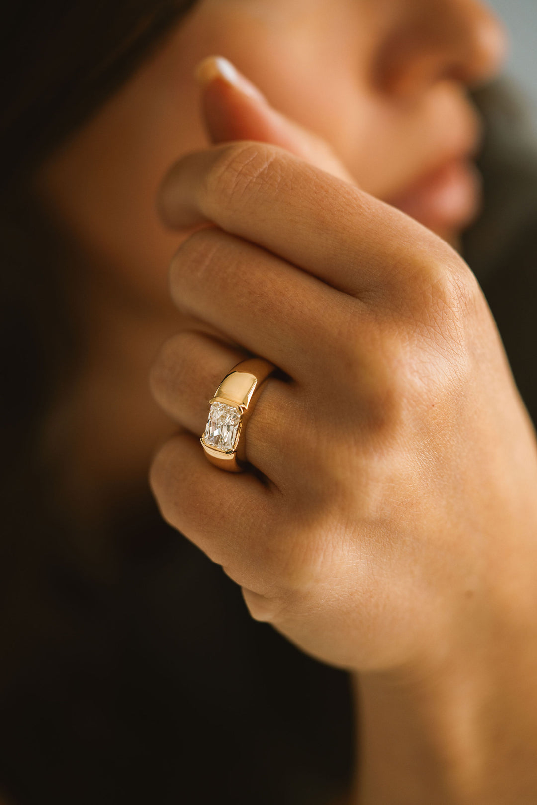 Radiant Cut Diamond East-West Half Bezel Haven Ring