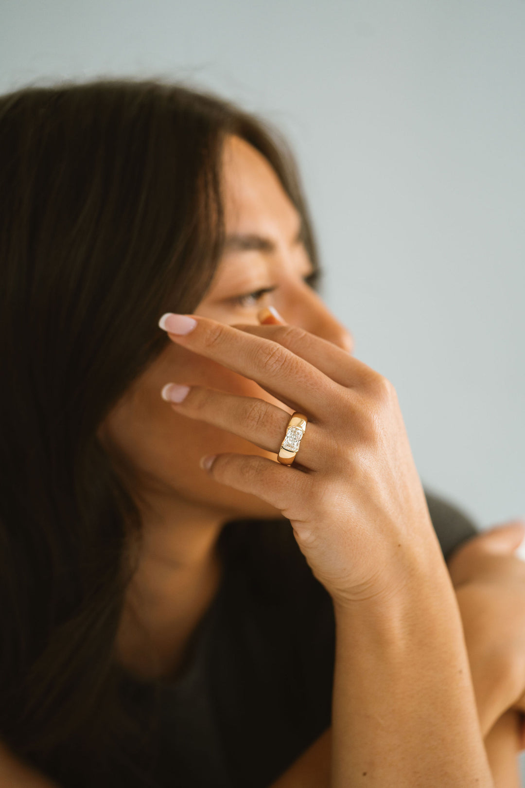 Radiant Cut Diamond East-West Half Bezel Haven Ring