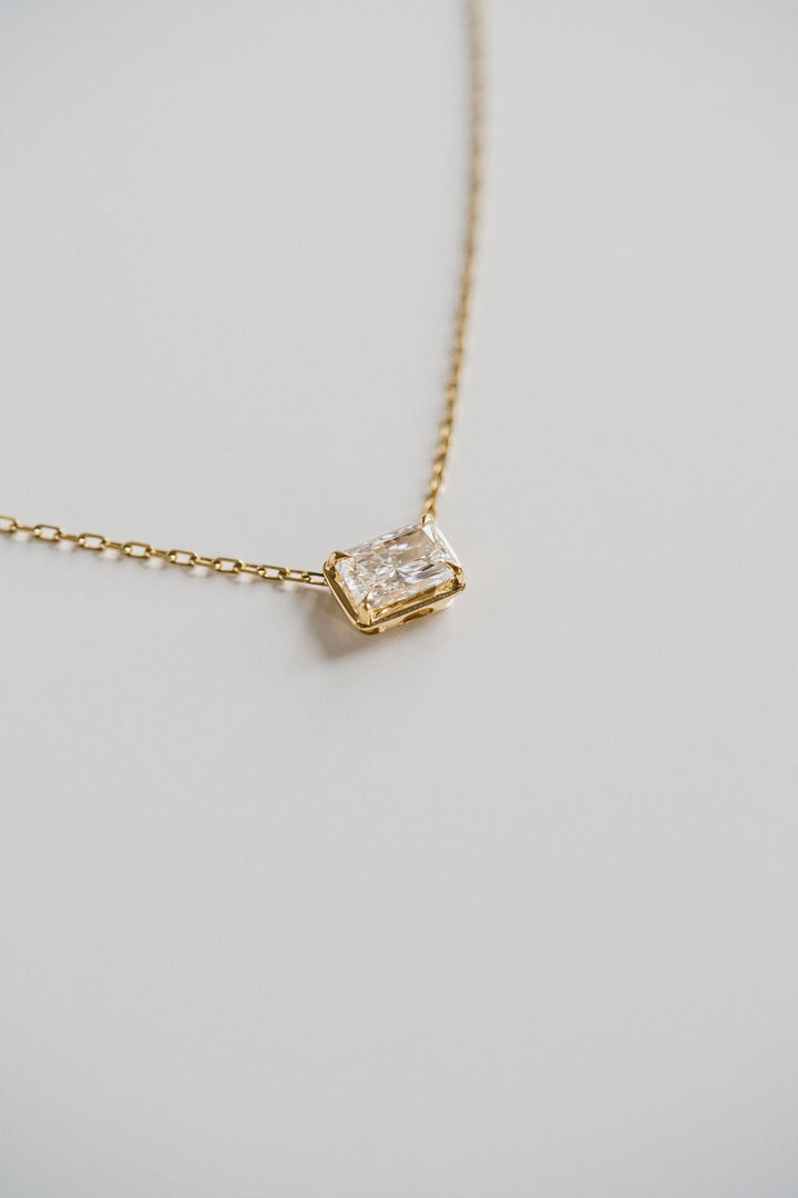 Radiant Cut East-West Framed Diamond Slider Necklace