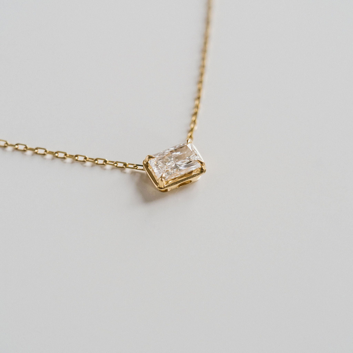 Radiant Cut East-West Framed Diamond Slider Necklace