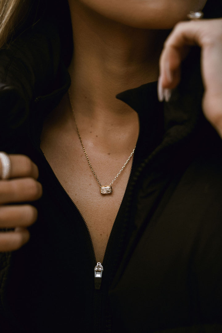 Radiant Cut East-West Framed Diamond Slider Necklace