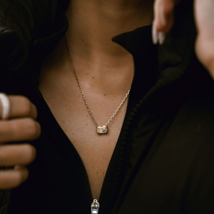 Radiant Cut East-West Framed Diamond Slider Necklace