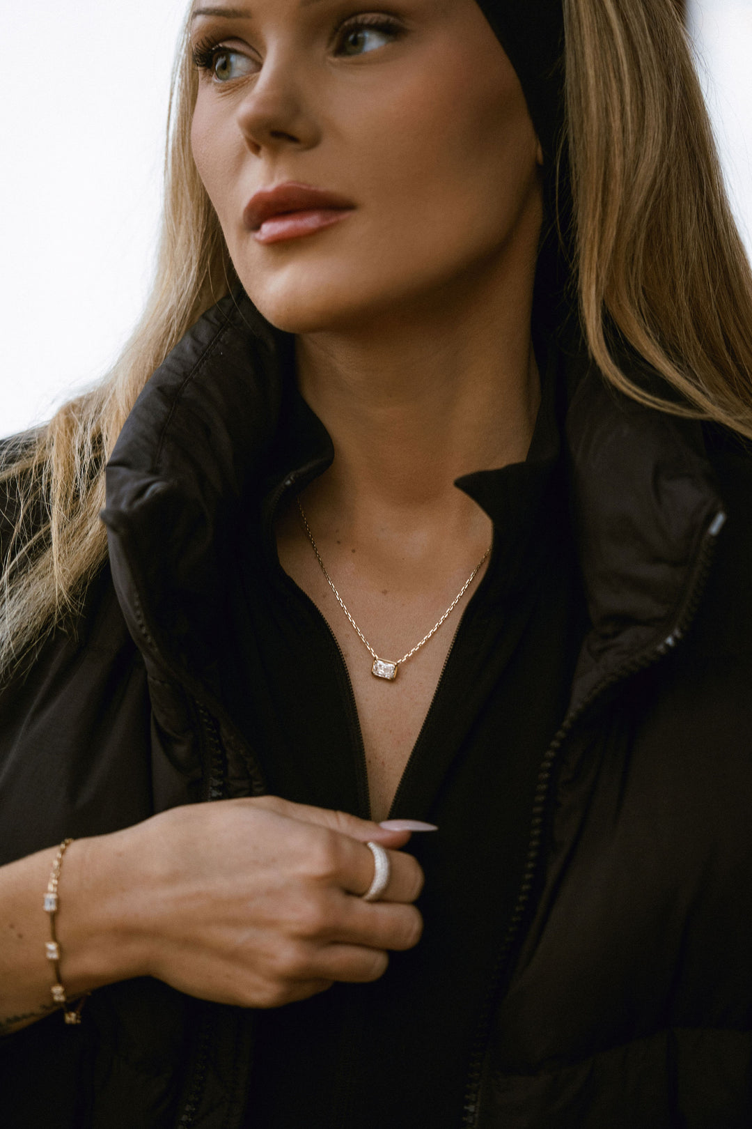 Radiant Cut East-West Framed Diamond Slider Necklace