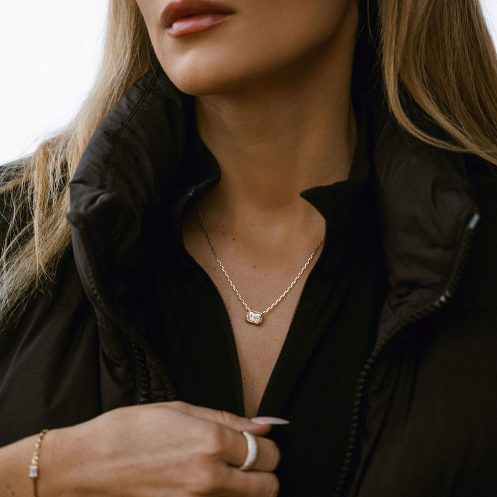 Radiant Cut East-West Framed Diamond Slider Necklace