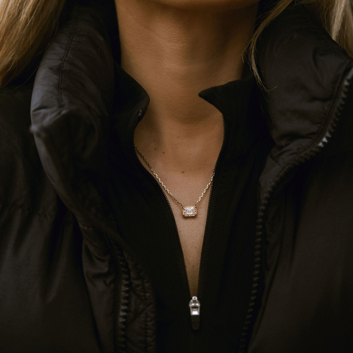 Radiant Cut East-West Framed Diamond Slider Necklace