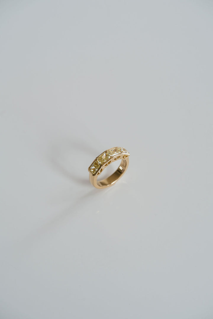 Radiant Cut East-West Yellow Diamond Bezel Band