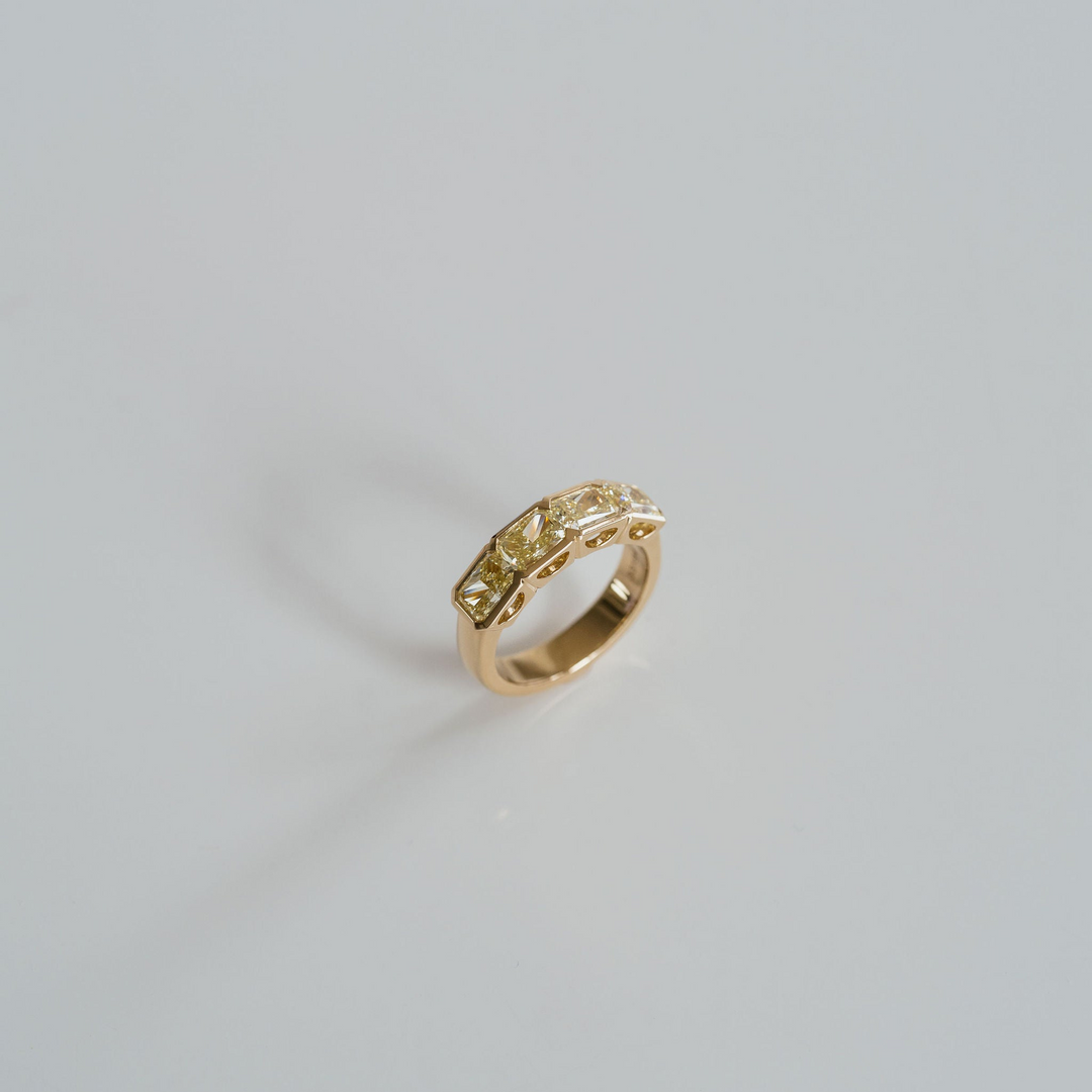 Radiant Cut East-West Yellow Diamond Bezel Band