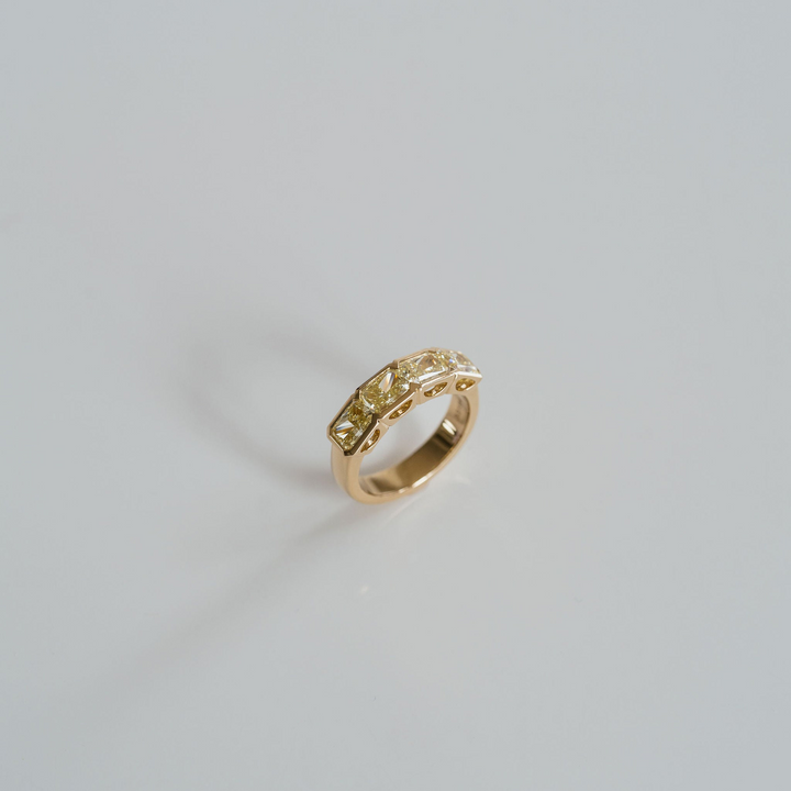 Radiant Cut East-West Yellow Diamond Bezel Band