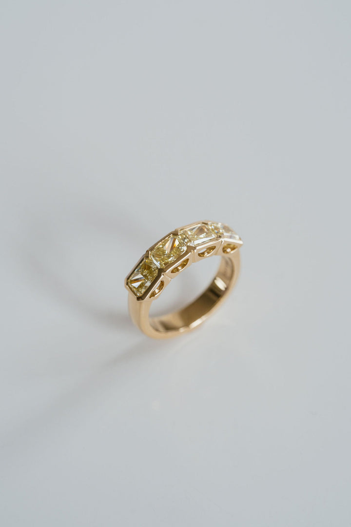 Radiant Cut East-West Yellow Diamond Bezel Band