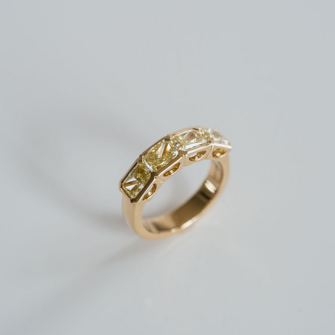 Radiant Cut East-West Yellow Diamond Bezel Band