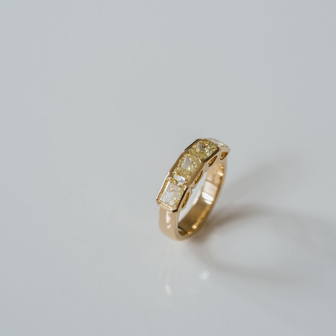 Radiant Cut East-West Yellow Diamond Bezel Band